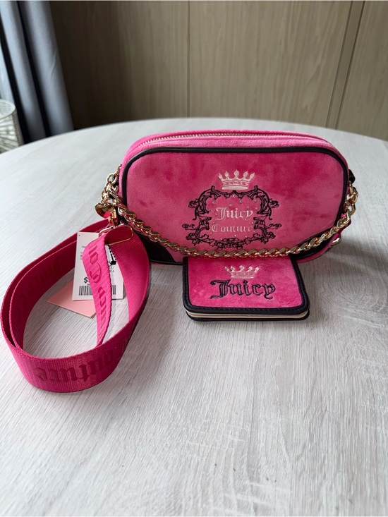 Juicy Couture Handbags - Juicy Couture Pink Velvet Crossbody Bag and Wallet set